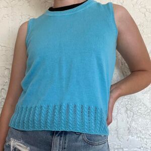 Requirements Sweater Vest Women's L Blue Vintage 90s Knit